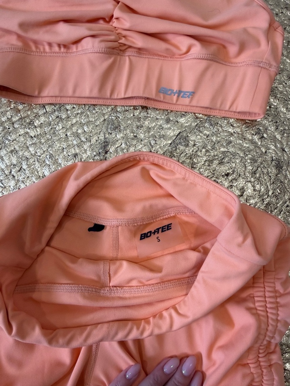 Women's Athletic Drawstring Shorts and Crop Sports Bra - Coral - Picture 5 of 5